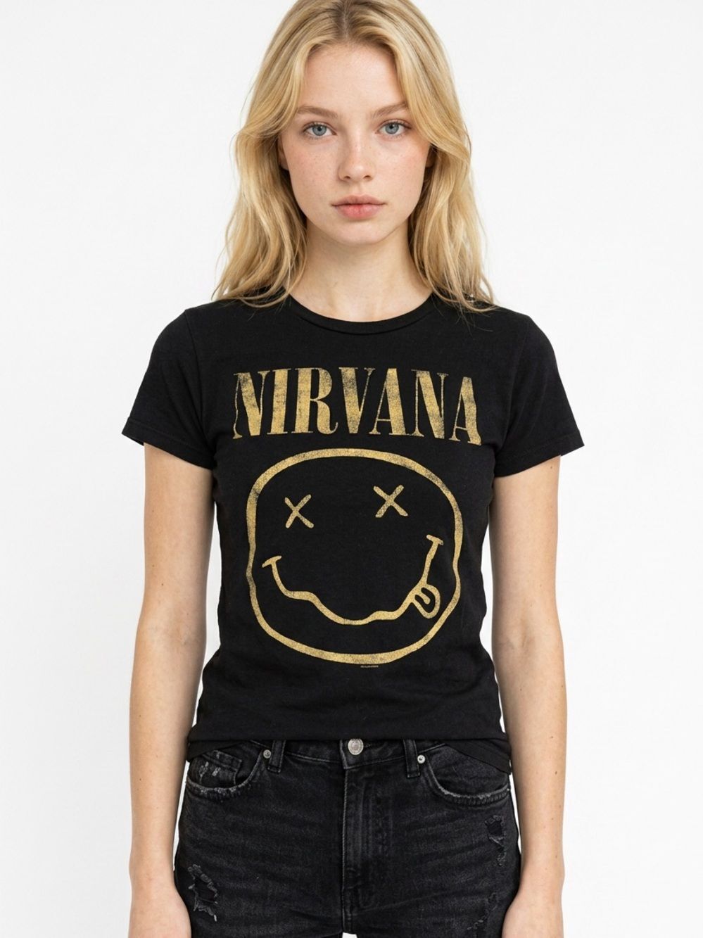 Nirvana | Black Tee with Yellow Nirvana Graphic